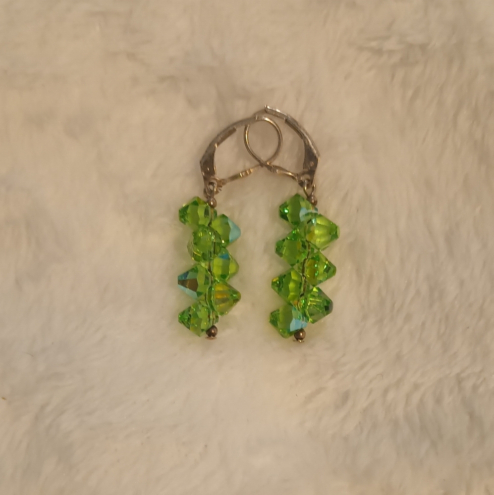 Elegant Green Crystal Drop sterling silver Earrings